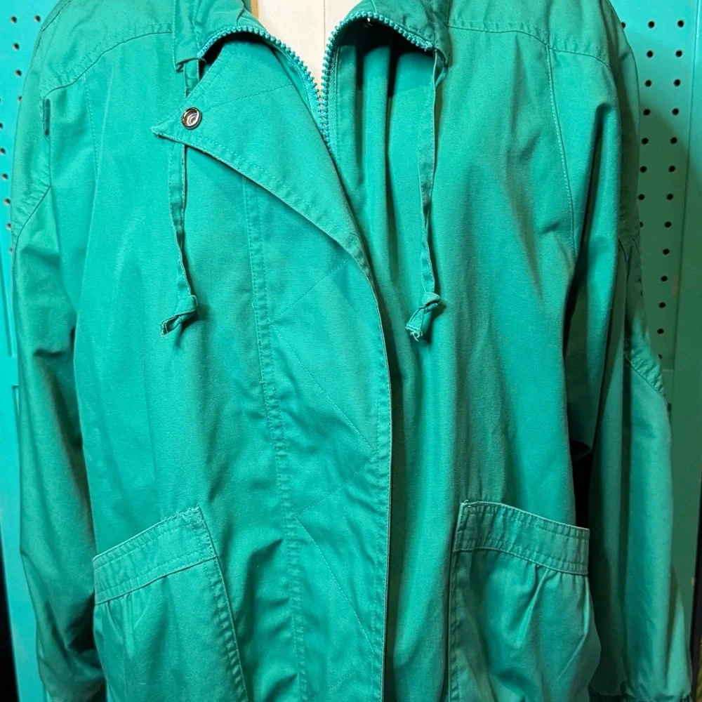Vintage Fleet Street Teal Oversized Windbreaker Jacket Retro 90s Chic Size 10
